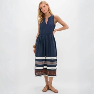 Tuckernuck Riverside Stripe Cotton Eyelet Elsie Dress in Navy Size XL Maxi NWT